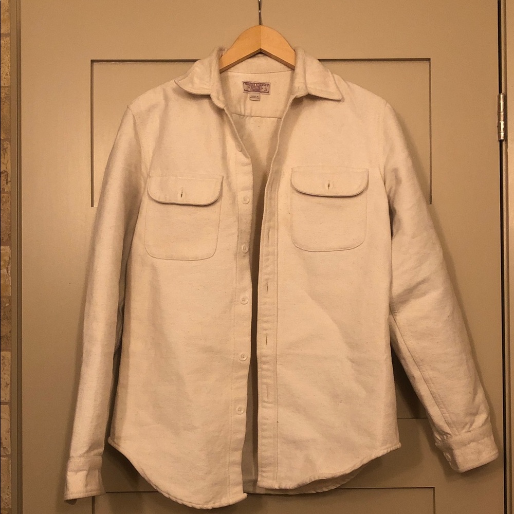 WALLACE & BARNES Brushed Cotton Shirt White Flannel Overshirt Shacket Workwear